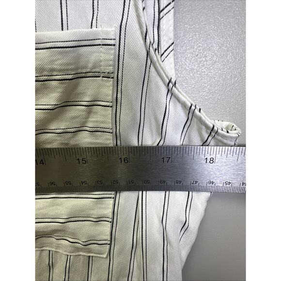 Anthropologie Maeve Crop Wide-Leg Shirting Jumpsuit M Ivory Black Stripes Preppy - Picture 8 of 8